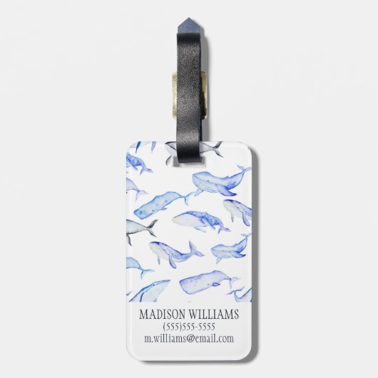 Waterverf Blue Whale Patroon Bagagelabel (Achterkant verticaal)