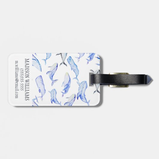 Waterverf Blue Whale Patroon Bagagelabel (Achterkant horizontaal)