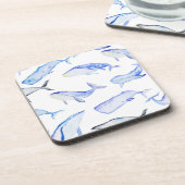 Waterverf Blue Whale Patroon Bier Onderzetter (Linkerzijde)