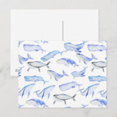 Waterverf Blue Whale Patroon Briefkaart (Voorkant / Achterkant)