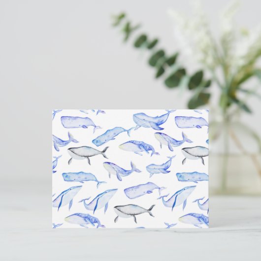 Waterverf Blue Whale Patroon Briefkaart (Staand voorkant)
