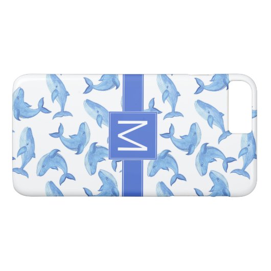 Waterverf Blue Whale Patroon Case-Mate iPhone Case (Achterkant (Horizontaal))