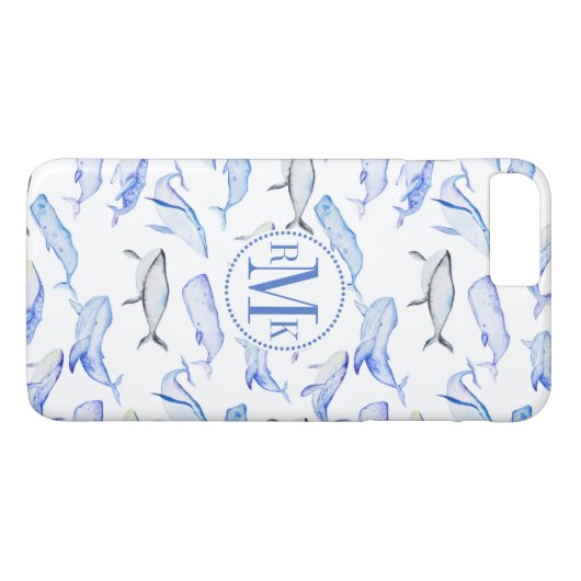 Waterverf Blue Whale Patroon Case-Mate iPhone Case (Achterkant (Horizontaal))