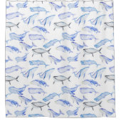 Waterverf Blue Whale Patroon Douchegordijn (Voorkant)