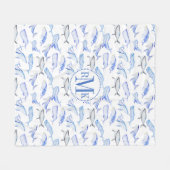 Waterverf Blue Whale Patroon Fleece Deken (Voorkant (Horizontaal))