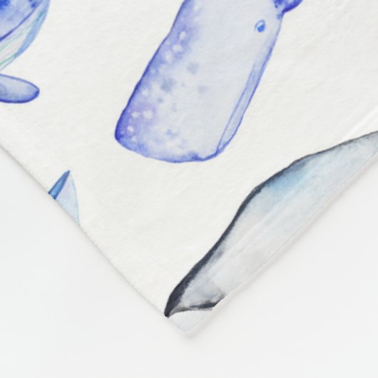 Waterverf Blue Whale Patroon Fleece Deken (Hoek)