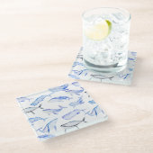 Waterverf Blue Whale Patroon Glazen Onderzetter (Schuin)