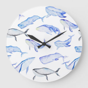 Waterverf Blue Whale Patroon Grote Klok