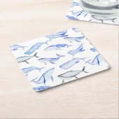Waterverf Blue Whale Patroon Kartonnen Onderzetters (Schuin)