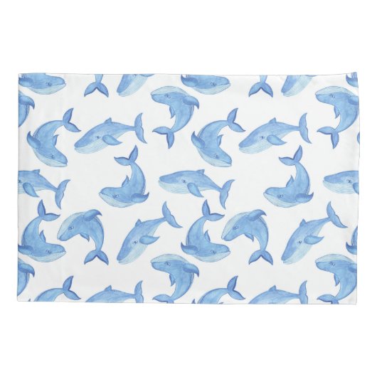 Waterverf Blue Whale Patroon Kussensloop (Achterkant-Links)