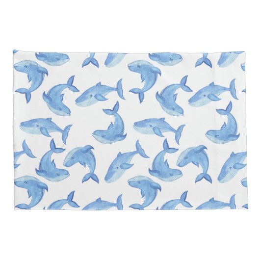 Waterverf Blue Whale Patroon Kussensloop (Achterkant-Rechts)