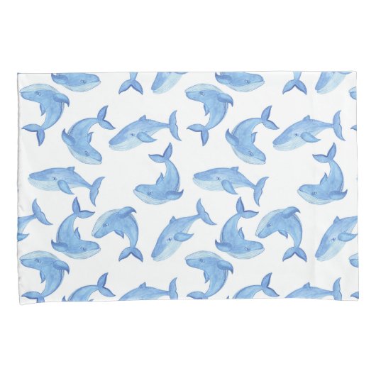Waterverf Blue Whale Patroon Kussensloop (Voorkant-Rechts)