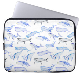 Waterverf Blue Whale Patroon Laptop Sleeve