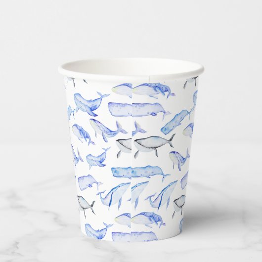 Waterverf Blue Whale Patroon Papieren Bekers (Rechts)