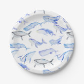 Waterverf Blue Whale Patroon Papieren Bordje (Voorkant)