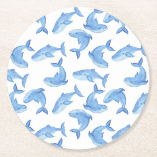 Waterverf Blue Whale Patroon Ronde Kartonnen Onderzetter