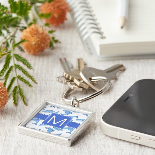 Waterverf Blue Whale Patroon Sleutelhanger (Zijkant)