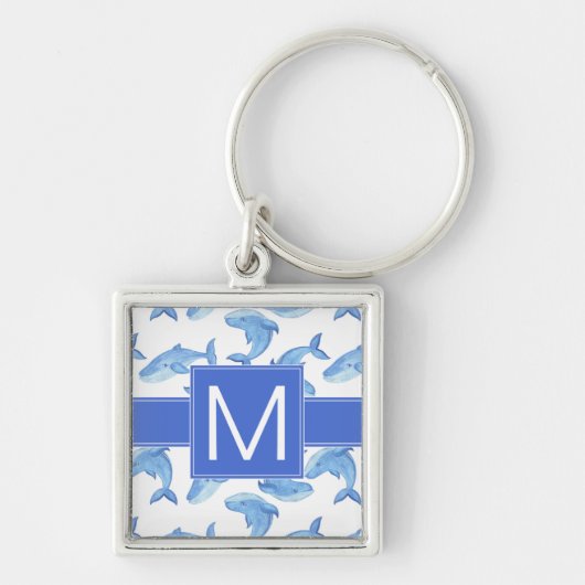 Waterverf Blue Whale Patroon Sleutelhanger (Voorkant)
