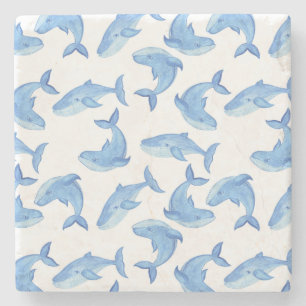 Waterverf Blue Whale Patroon Stenen Onderzetter