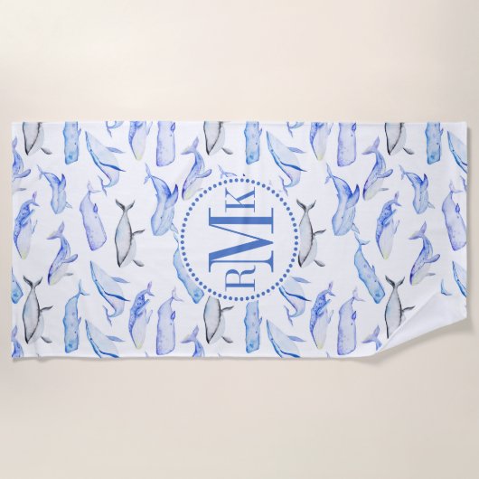 Waterverf Blue Whale Patroon Strandlaken (Voorkant)