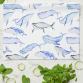 Waterverf Blue Whale Patroon Theedoek (Gevouwen)