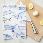 Waterverf Blue Whale Patroon Theedoek (Quarter Fold)