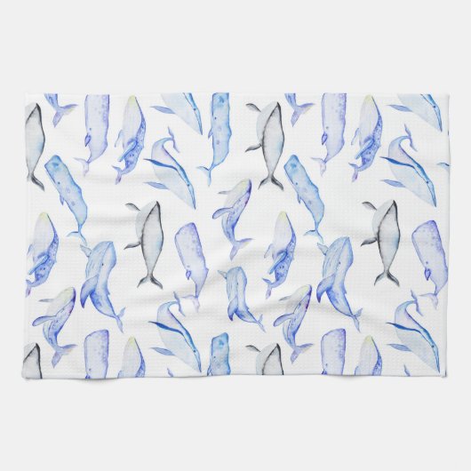 Waterverf Blue Whale Patroon Theedoek (Horizontaal)