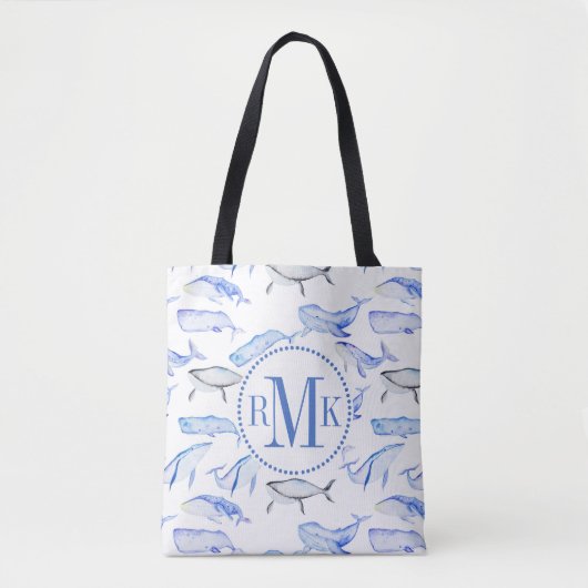 Waterverf Blue Whale Patroon Tote Bag (Voorkant)