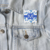 Waterverf Blue Whale Patroon Vierkante Button 5,1 Cm (In situ)