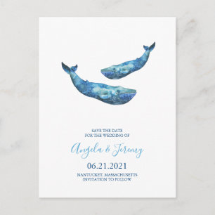 Waterverf Blue Whale Save the Date Aankondigingskaart
