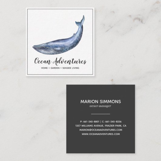 Waterverf Blue Whale Square Visitekaartje (Voorkant / Achterkant)