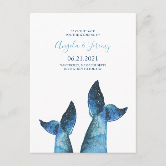 Waterverf Blue Whale Tale Save the Date Aankondigingskaart (Voorkant)