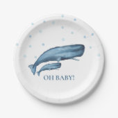 Waterverf Blue Whales & Bubbles Ocean Baby shower Papieren Bordje (Voorkant)