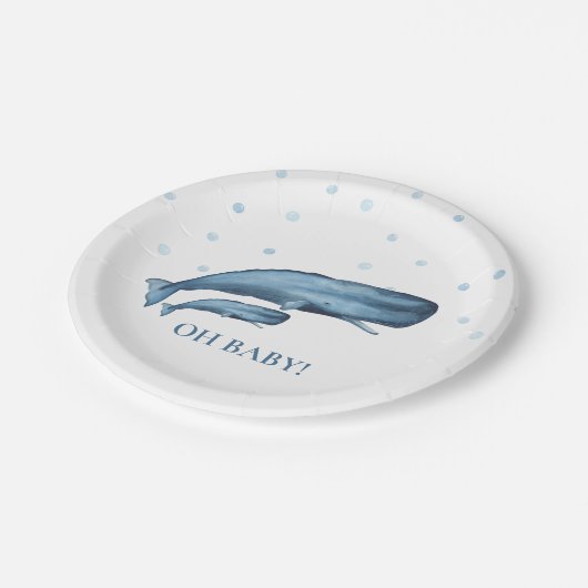 Waterverf Blue Whales & Bubbles Ocean Baby shower Papieren Bordje (Gekanteld)