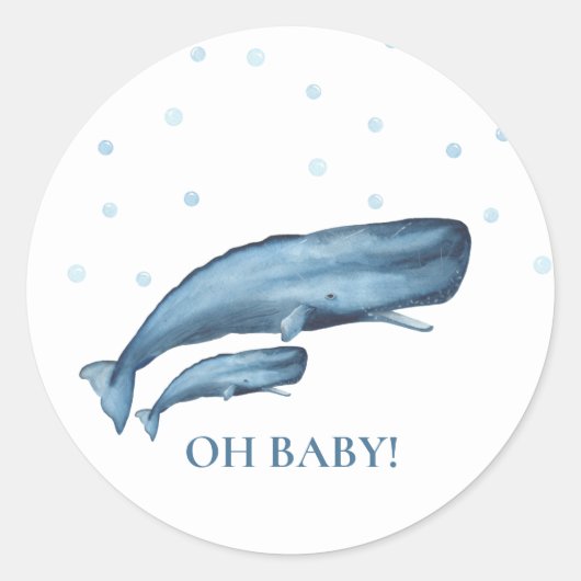 Waterverf Blue Whales & Bubbles Ocean Baby shower Ronde Sticker (Voorkant)