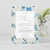 Waterverf Blue White Floral Boy Baby shower  Kaart (Staand voorkant)