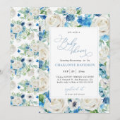 Waterverf Blue White Floral Boy Baby shower  Kaart (Voorkant / Achterkant)