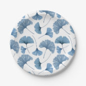 Waterverf Blue & White Gingko Foliage Pattern Papieren Bordje (Voorkant)