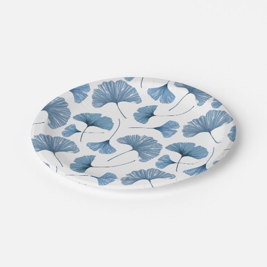 Waterverf Blue & White Gingko Foliage Pattern Papieren Bordje (Gekanteld)
