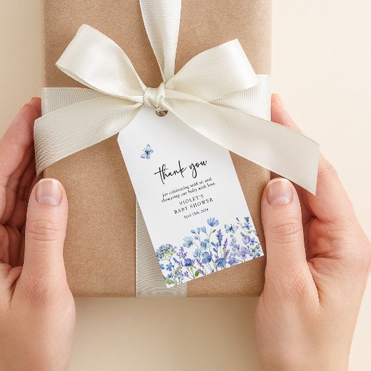 Waterverf Blue Wildflower Baby shower Favor Cadeaulabel