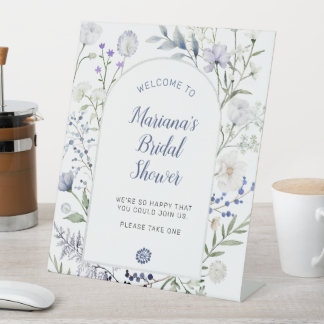 Waterverf Blue Wildflower Lijst Vrijgezellenfeest Reclamebord Met Voetstuk