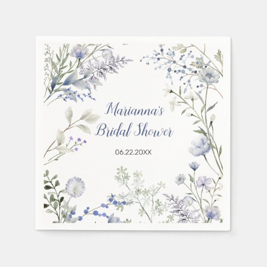 Waterverf Blue Wildflower Lijst Vrijgezellenfeest Servet (Voorkant)