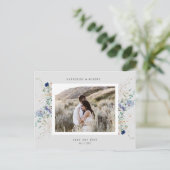 Waterverf Blue Wildflower Save the Date Briefkaart (Staand voorkant)