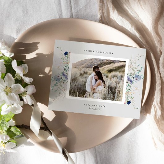 Waterverf Blue Wildflower Save the Date Briefkaart