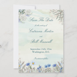 Waterverf Blue Wildflower Save the Date Kaart