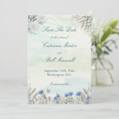 Waterverf Blue Wildflower Save the Date Kaart (Staand voorkant)