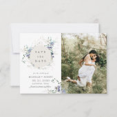 Waterverf Blue Wildflower Twee foto Sla de datum o Kaart (Voorkant)