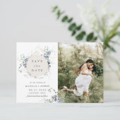 Waterverf Blue Wildflower Twee foto Sla de datum o Kaart (Staand voorkant)