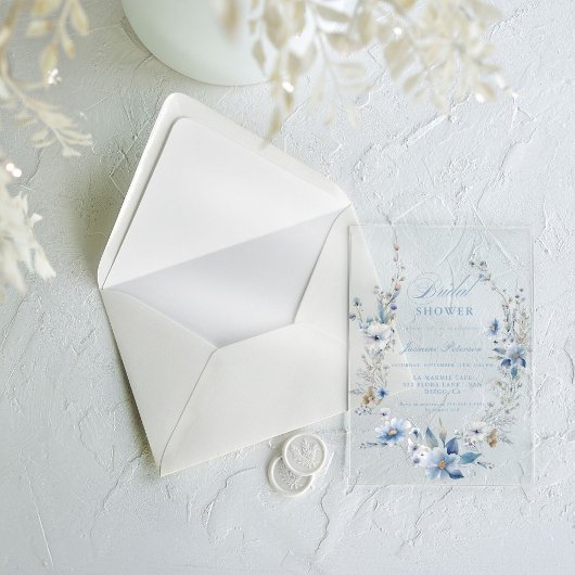 Waterverf Blue Wildflower Vrijgezellenfeest Acryl Uitnodigingen