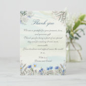 Waterverf Blue Wildflower Wedding Dank u kaart (Staand voorkant)